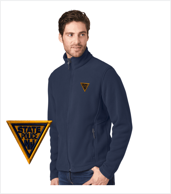 Navy Full Zip Fleece Jacket with Embroidered Logo – True Blue and Gold