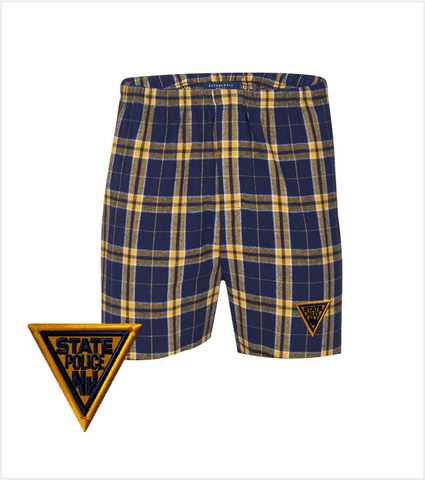 Navy/Gold FLANNEL Shorts with Iconic Embroidered Logo