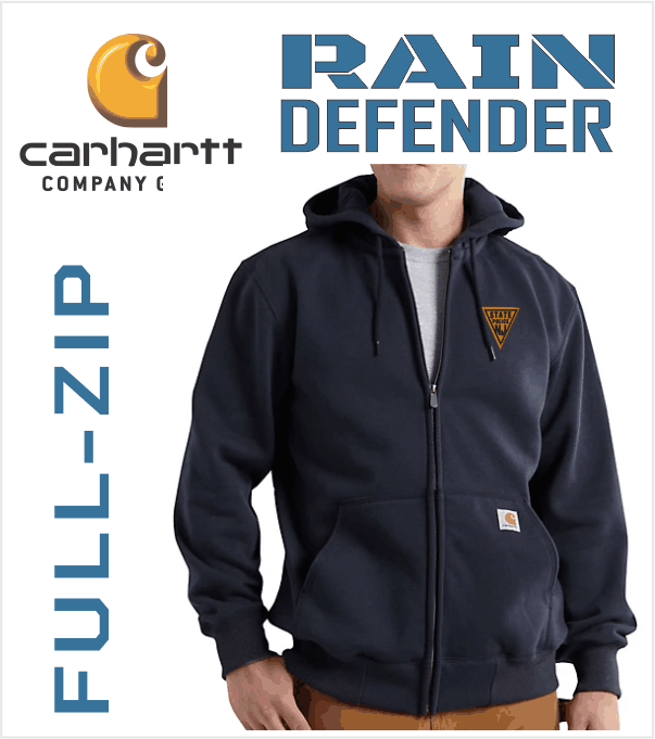 Carhartt RAIN DEFENDER Navy FULL-ZIP Hood with Embroidered Logo