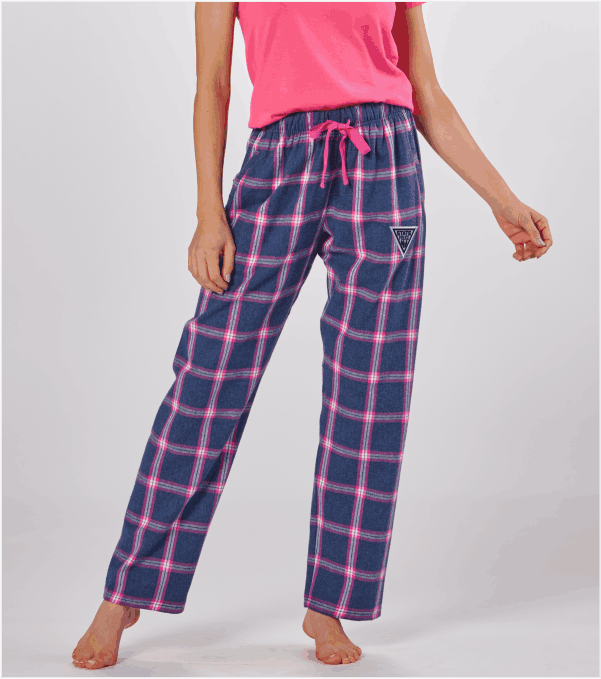 Ladies NAVY/PINK Flannel Pants with Pockets and Iconic Embroidered Log