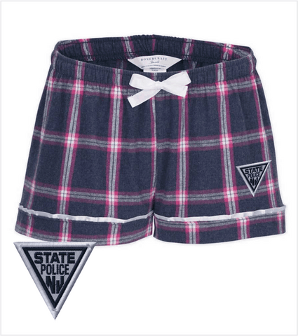 Ladies Navy/Pink FLANNEL Shorts with Iconic Embroidered Logo