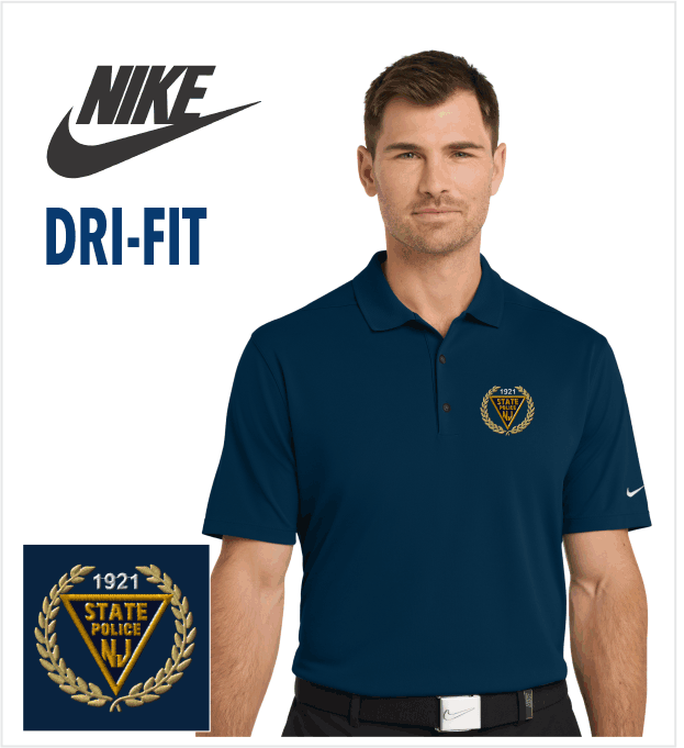 NIKE Navy DRI-FIT Polo with Embroidered Wreath Logo – True Blue