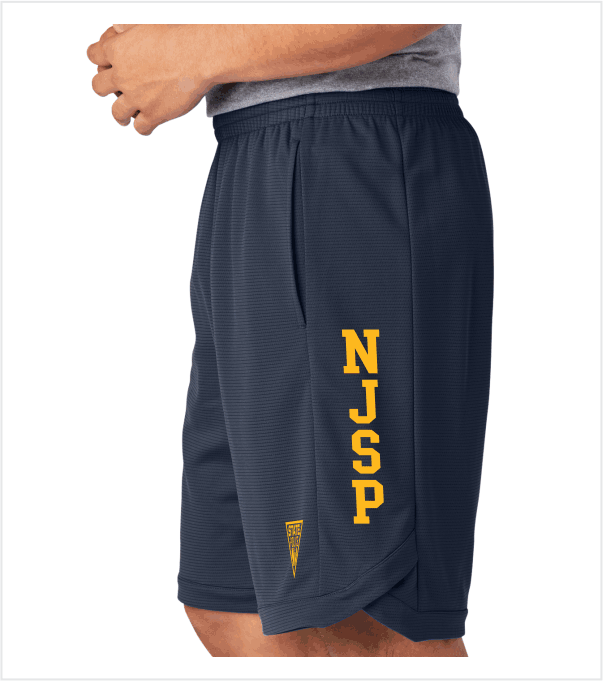 Navy Athletic SHORTS with Pockets and Printed Logos – True Blue and Gold