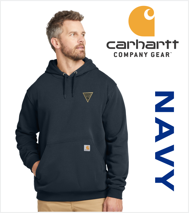 carhartt company gear NAVY CARHARTT Hood with Embroidered Logo – True Blue and Gold