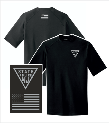 PERFORMANCE PREMIUM T, Black with Printed Logo & US Flag on Back Collar