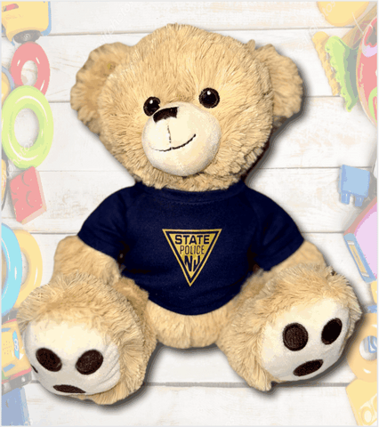 CLASSIC "PAWS" TEDDY BEAR - GOLDEN with Navy Printed T