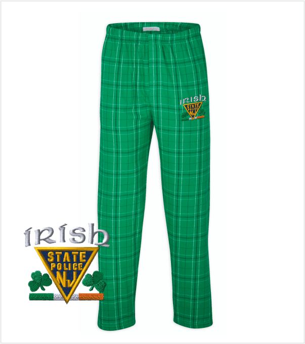 KELLY GREEN Flannel Pants with Pockets and Embroidered IRISH Logo