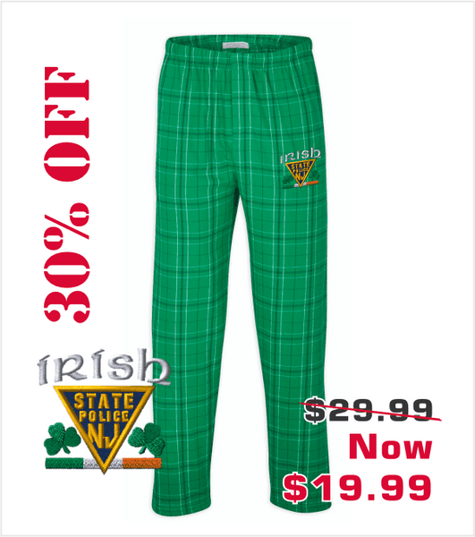 KELLY GREEN Flannel Pants with Pockets and Embroidered IRISH Logo