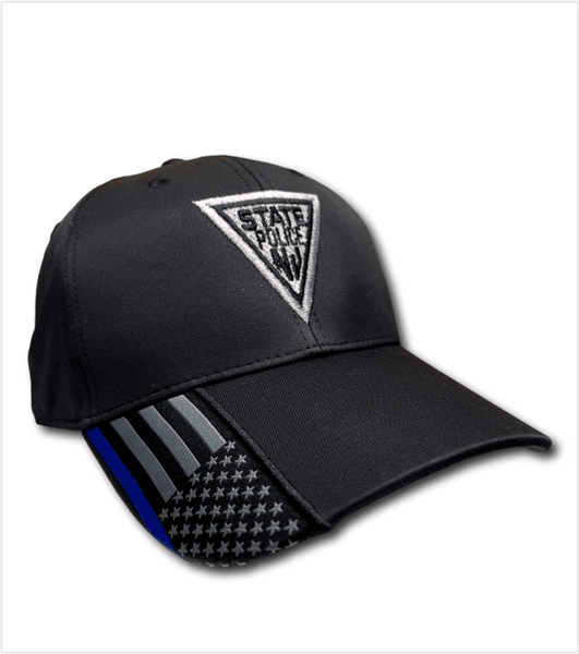 Black BLUE LINE/US FLAG with Classic Embroidered Grey Triangle