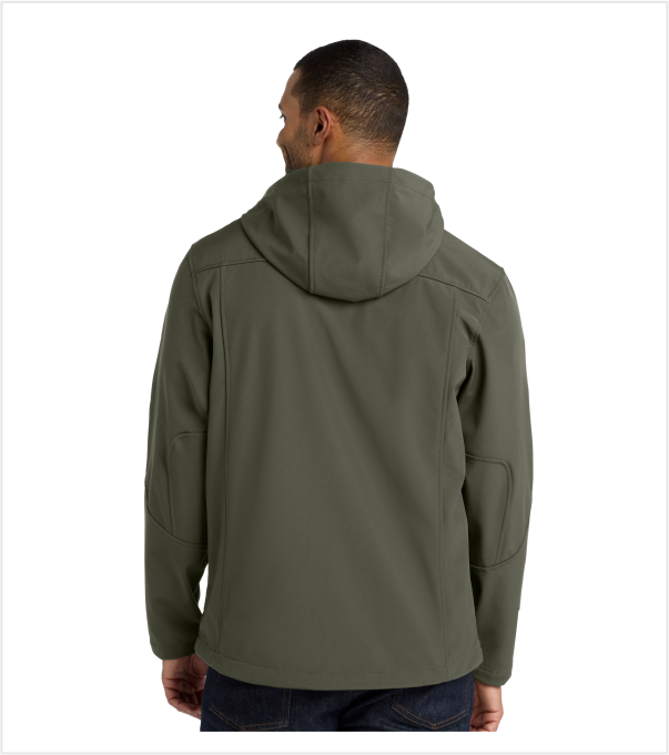 Olive Drab TEXTURED HOODED SOFTSHELL Jacket with Embroidered Logo