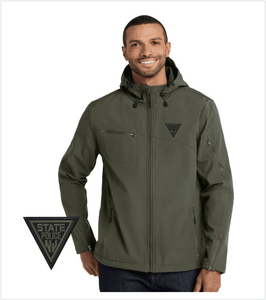 Olive Drab TEXTURED HOODED SOFTSHELL Jacket with Embroidered Logo