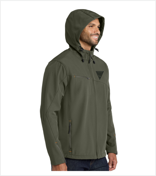 Olive Drab TEXTURED HOODED SOFTSHELL Jacket with Embroidered Logo