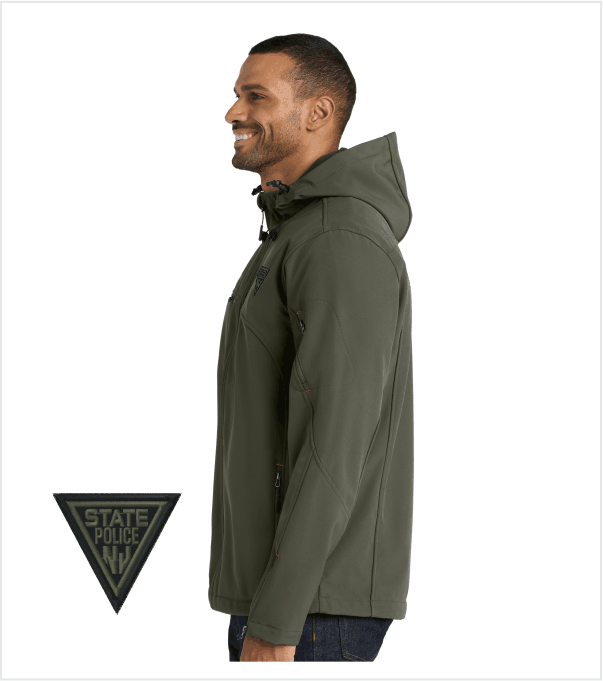 Olive Drab TEXTURED HOODED SOFTSHELL Jacket with Embroidered Logo