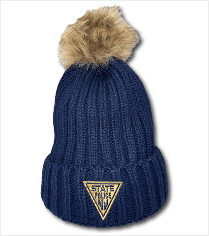 Faux Fur Pom-Pom Navy with Matching Logo