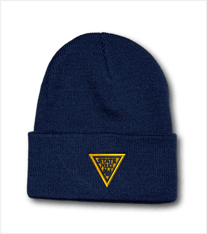 Knit Watch FLEECE LINED Cap Navy with Gold Logo
