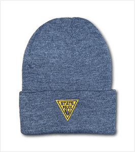 Knit Watch FLEECE LINED Cap Oxford Grey with Gold/Navy Logo