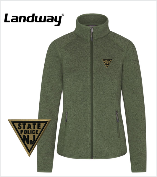 LANDWAY Sweater-Fleece HEATHER OLIVE DRAB Jacket with Embroidered Logo