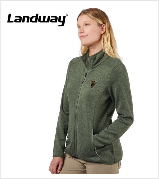 LANDWAY Sweater-Fleece HEATHER OLIVE DRAB Jacket with Embroidered Logo