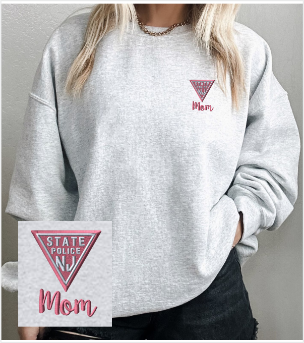 MOM! Ash Grey Crewneck with Iconic Triangle/Mom Embroidered Logo