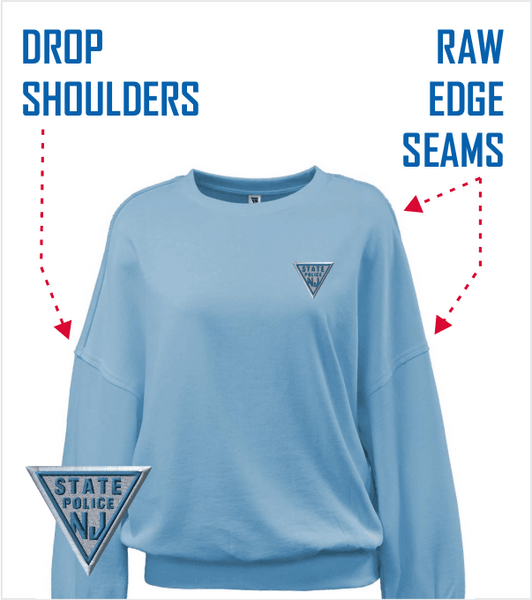 Ladies LAKE BLUE DROP SHOULDER Crewneck with Embroidered Classic Logo