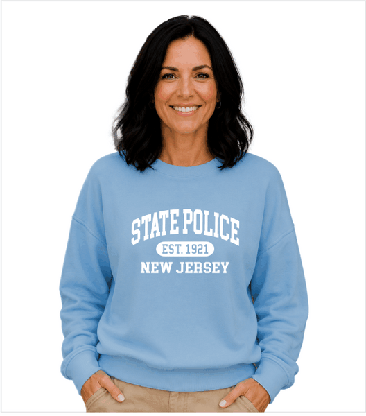 Ladies LAKE BLUE DROP SHOULDER Crewneck with Printed Full Front Logo