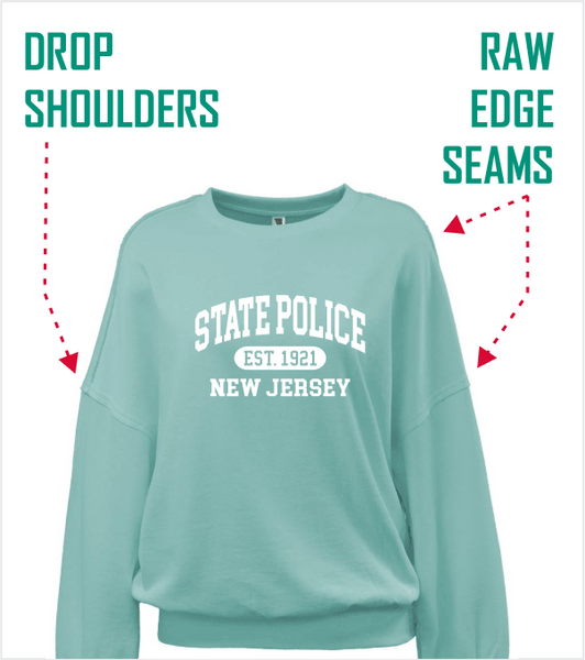 Ladies SEAFOAM DROP SHOULDER Crewneck with Printed Full Front Logo