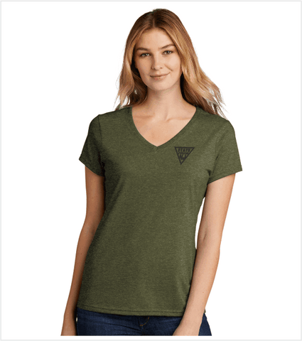 Ladies TRI-BLEND Military Green Heather T with Printed Classic Logo in Black