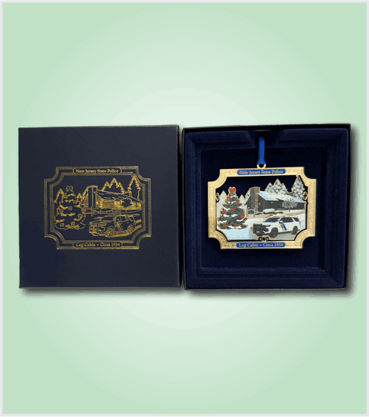 HOLIDAY LOG CABIN ORNAMENT with GOLD IMPRINTED BOX