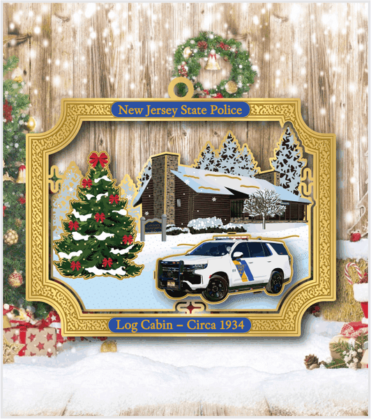 HOLIDAY LOG CABIN ORNAMENT with GOLD IMPRINTED BOX