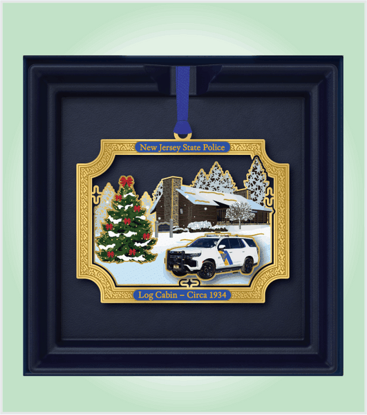 HOLIDAY LOG CABIN ORNAMENT with GOLD IMPRINTED BOX