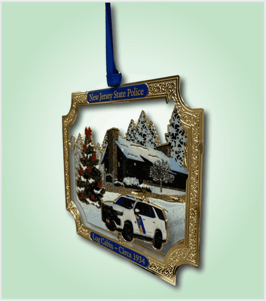 HOLIDAY LOG CABIN ORNAMENT with GOLD IMPRINTED BOX