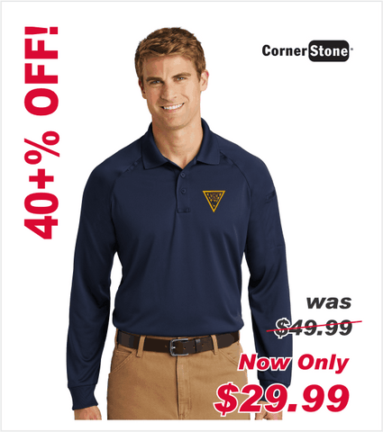 Cornerstone Dark Navy LONG SLEEVE Tactical Performance Polo with Embroidered Gold  Logo