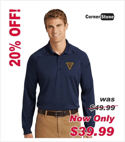 Cornerstone Dark Navy LONG SLEEVE Tactical Performance Polo with Embroidered Gold  Logo