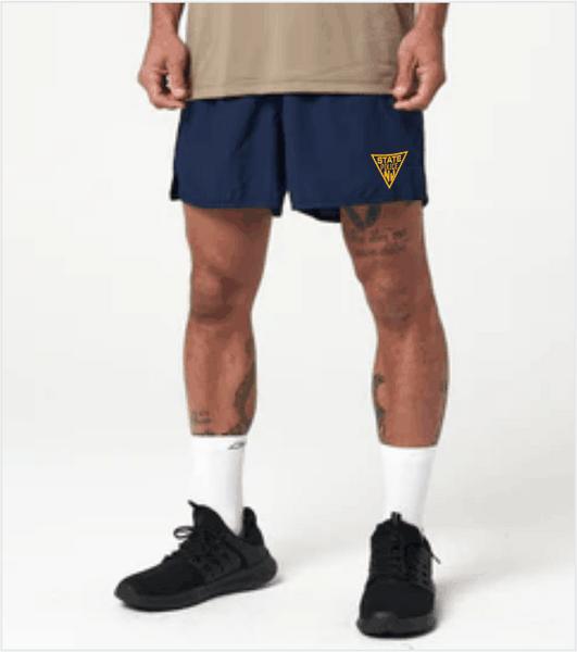 RUNNING SHORTS with 5 inch Inseam Printed Triangle Logo