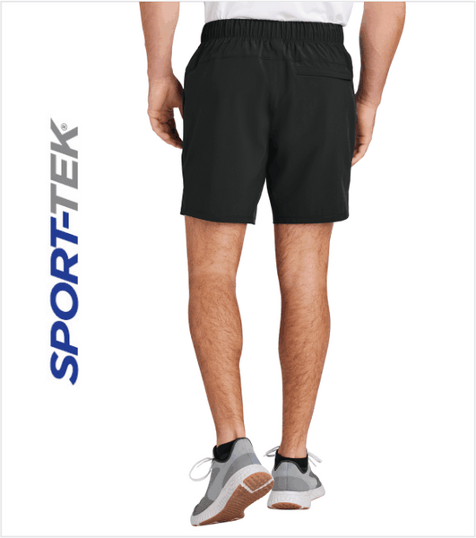 BLACK Moisture-Wicking SPORT-TEK Athletic SHORTS with Pockets and Printed Triangle Logo