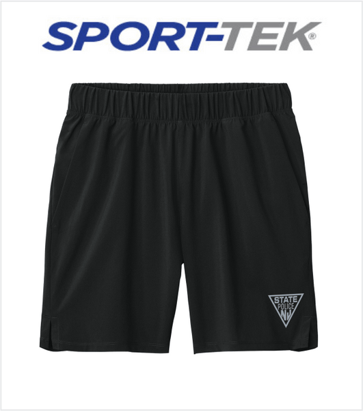 BLACK Moisture-Wicking SPORT-TEK Athletic SHORTS with Pockets and Printed Triangle Logo