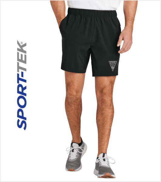 BLACK Moisture-Wicking SPORT-TEK Athletic SHORTS with Pockets and Printed Triangle Logo