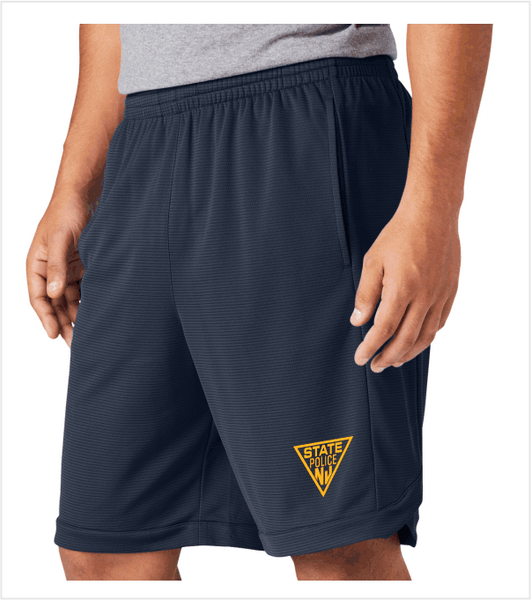 SPORT-TEK Navy Athletic SHORTS with Pockets and Printed Triangle Logo