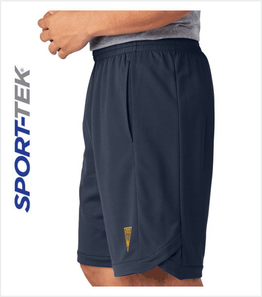 SPORT-TEK Navy Athletic SHORTS with Pockets and Printed Triangle Logo