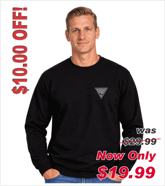 BLACK Crewneck with Printed Grey Left Chest Logo
