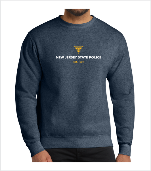 HEATHER Navy Crewneck with Printed Full Front Logo