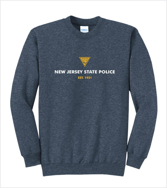 HEATHER Navy Crewneck with Printed Full Front Logo