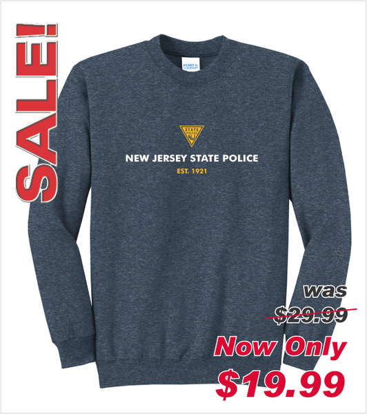 HEATHER Navy Crewneck with Printed Full Front Logo