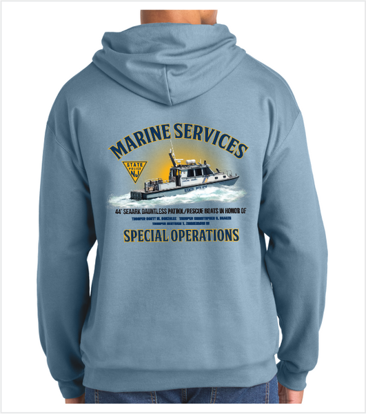 MARINE SERVICES HOOD STONE BLUE with Left Chest & Back Printed Logos