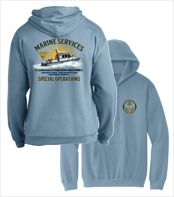 MARINE SERVICES HOOD STONE BLUE with Left Chest & Back Printed Logos