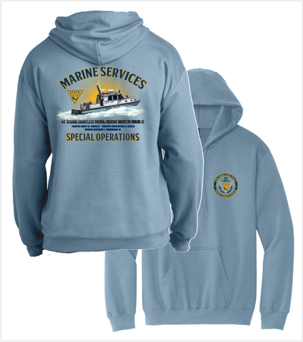 MARINE SERVICES HOOD STONE BLUE with Left Chest & Back Printed Logos