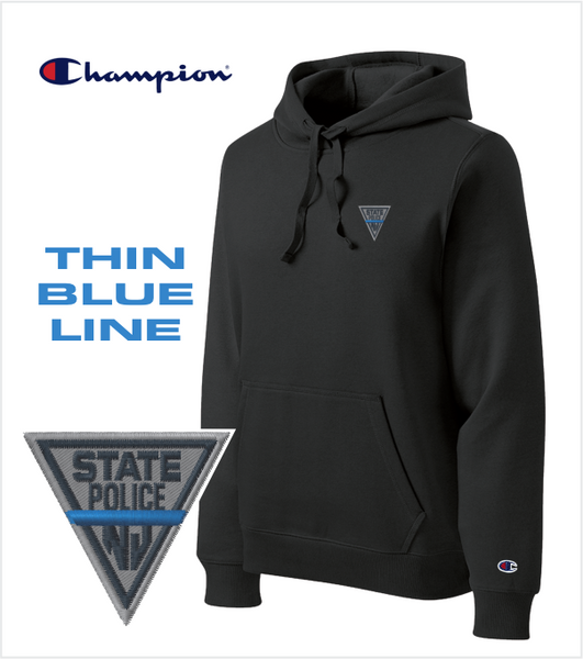 THIN BLUE LINE - CHAMPION! Black Hoodie with Embroidered TBL Logo