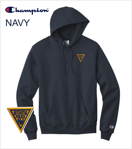 CHAMPION Navy Hoodie with Iconic Embroidered Logo True Blue and Gold