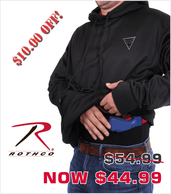 Rothco Concealed Carry Black Tactical Hoodie with Embroidered Logo & Velcro US Flag on Right Sleeve