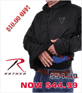 Rothco Concealed Carry Black Tactical Hoodie with Embroidered Logo & Velcro US Flag on Right Sleeve